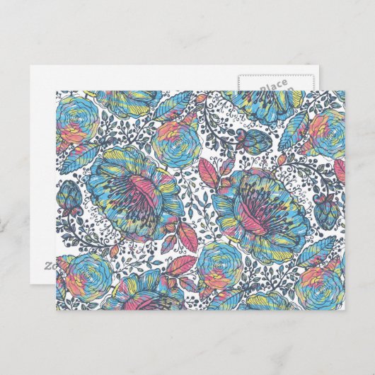 Modernes Vintages Gelbblau Postkarte (Vorne/Hinten)