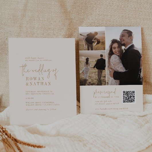 Modernes, Vintages Gold QR Code Foto Hochzeit Einladung