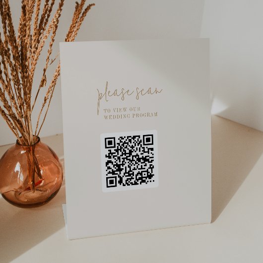 Modernes, Vintages Gold QR Code Hochzeitsprogramm Sockelschild