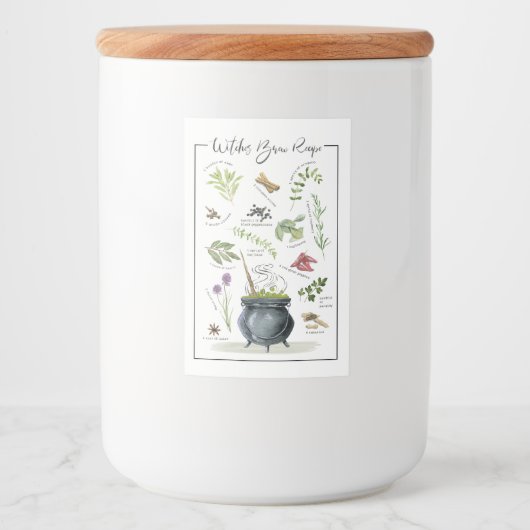 Modernes Vintages Halloween Cauldron Rezept 1 Lebensmitteletikett (Vorderseite)