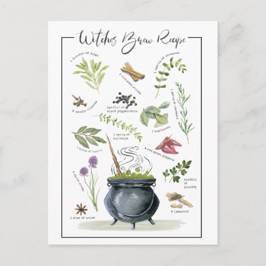 Modernes Vintages Halloween Cauldron Rezept 1 Postkarte (Vorderseite)