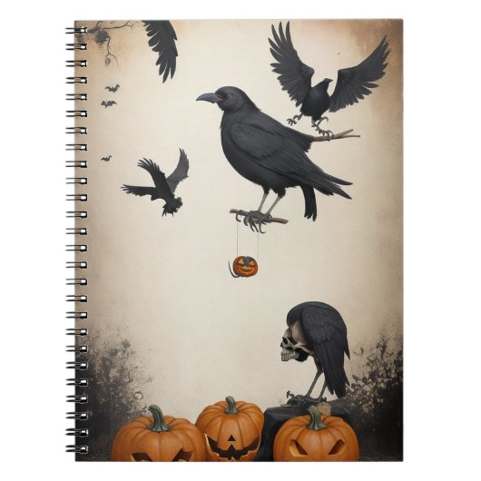 modernes Vintages Halloween-Skull- und Crow-Notebo Notizblock (Vorderseite)