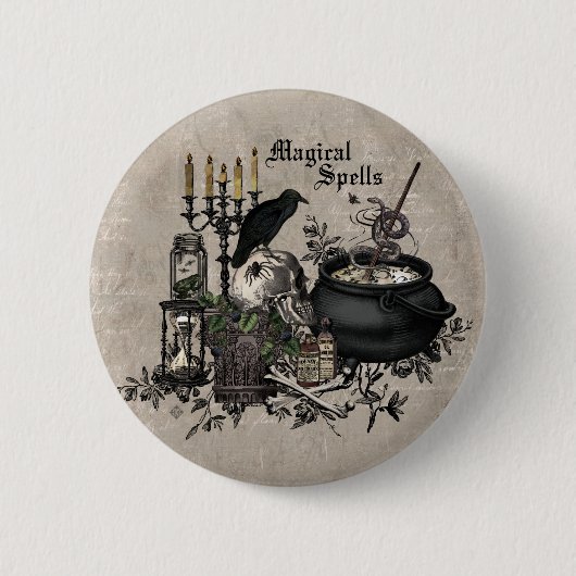 Modernes Vintages Halloween WITCHES BREW Button (Vorderseite)
