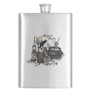 Modernes Vintages Halloween WITCHES BREW Flachmann