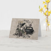 Modernes Vintages Halloween WITCHES BREW Karte (Gelbe Blume)