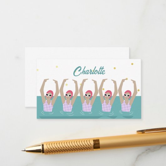 Modernes Vintages künstlerisches Schwimmbad Synchr Begleitkarte (Vorderseite/Rückseite Beispiel)