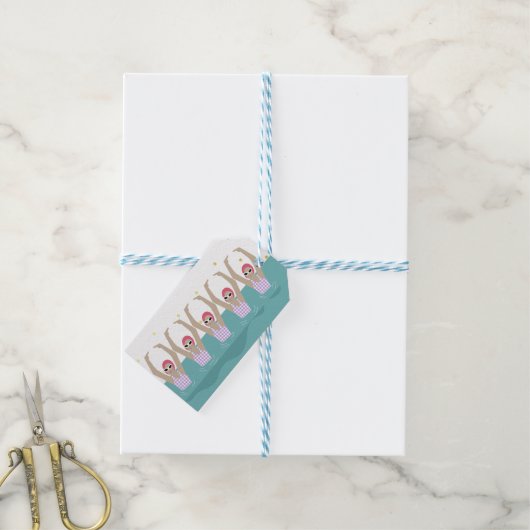 Modernes Vintages künstlerisches Schwimmbad Synchr Geschenkanhänger (Mit Garn)