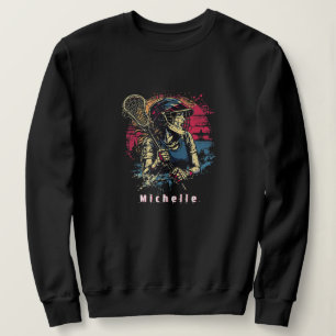 Modernes Vintages Lacrosse Player Girl Personalisi Sweatshirt