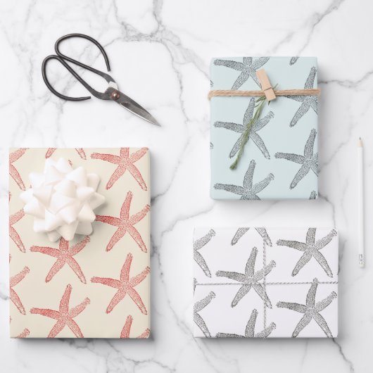 Modernes Vintages Pastell-Starfish-Muster Geschenkpapier Set (Vorderseite)