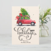 Modernes Vintages Red Car Flat Feiertagskarte (Stehend Vorderseite)