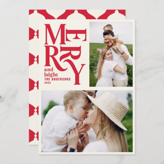 Modernes Vintages Retro Chritsmas rotes Foto Ankündigung (Vorne/Hinten)