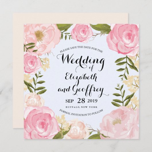 Modernes Vintages Rosatöhrchen Save the Date (Vorne/Hinten)