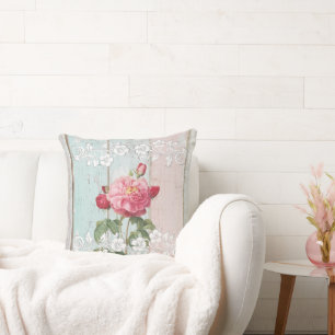 Modernes Vintages rustikales Holz Rosa Blume Trend Kissen