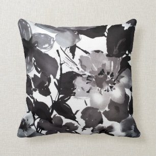 Modernes Vintages Schwarz-weißes Blumen des Kissen