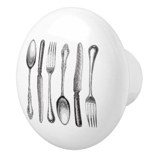 modernes Vintages Silbergeschirr Keramikknauf (Rechts)