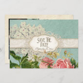 Modernes, Vintages Spitzentea Hydrangea in Rose Einladung (Vorne/Hinten)