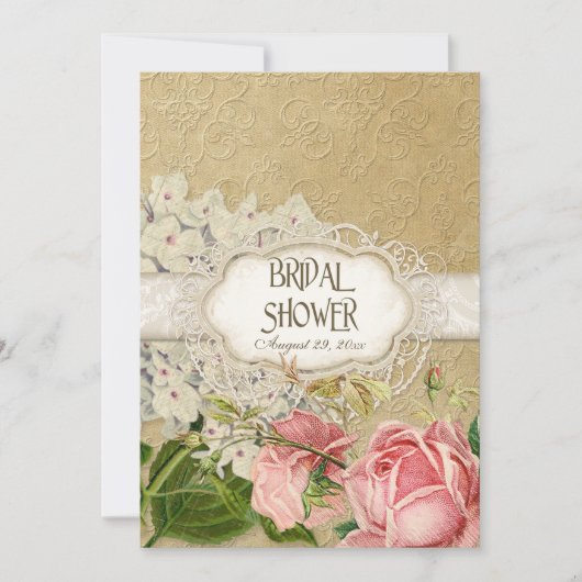 Modernes, Vintages Spitzentea Hydrangea in Rose Einladung (Vorderseite)