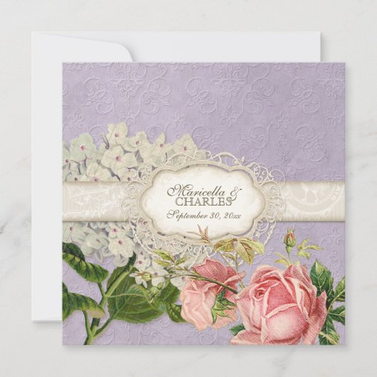 Modernes, Vintages Spitzentea Hydrangea in Rose Einladung (Vorderseite)