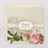 Modernes, Vintages Spitzentea Hydrangea in Rose Einladung (Vorne/Hinten)