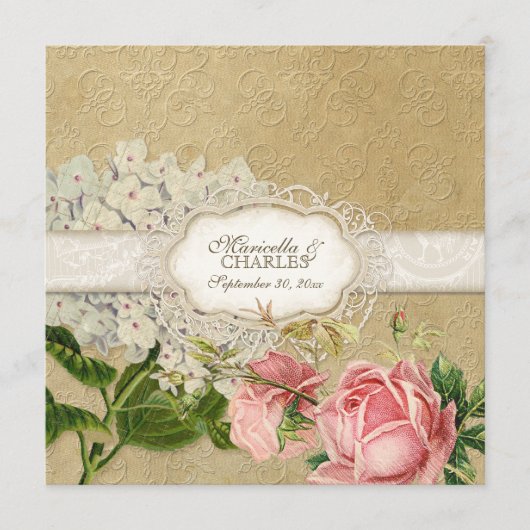 Modernes, Vintages Spitzentea Hydrangea in Rose Menükarte (Vorderseite)
