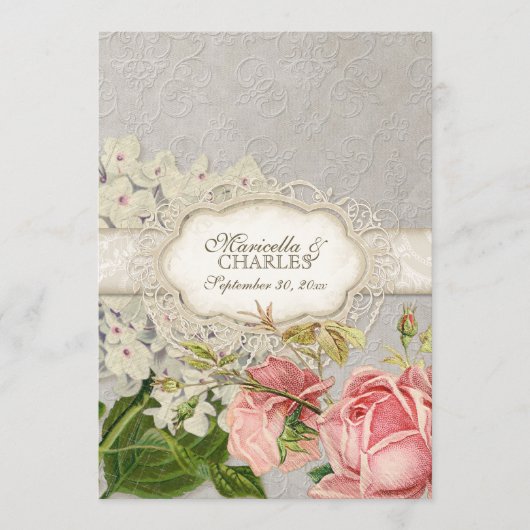 Modernes, Vintages Spitzentea Hydrangea in Rose Menükarte (Vorderseite)