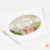 Modernes, Vintages Spitzentea Hydrangea in Rose Ovaler Aufkleber (Umschlag)