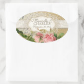 Modernes, Vintages Spitzentea Hydrangea in Rose Ovaler Aufkleber (Tasche)