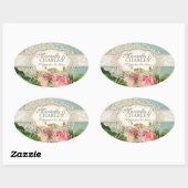 Modernes, Vintages Spitzentea Hydrangea in Rose Ovaler Aufkleber (Blatt)