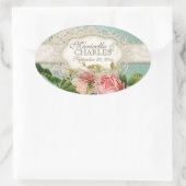 Modernes, Vintages Spitzentea Hydrangea in Rose Ovaler Aufkleber (Tasche)