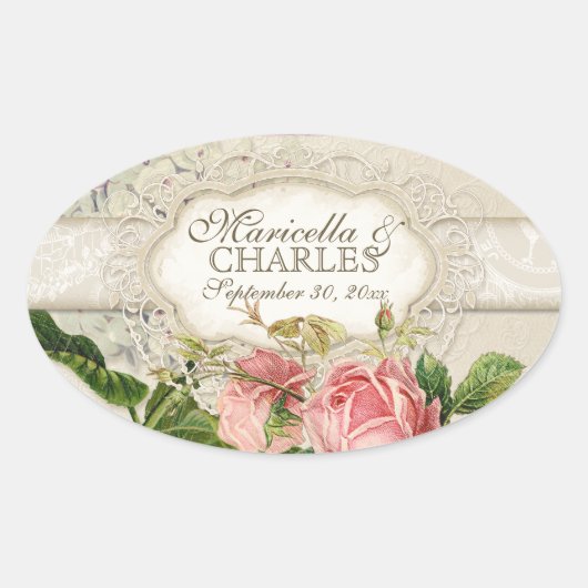 Modernes, Vintages Spitzentea Hydrangea in Rose Ovaler Aufkleber (Vorderseite)