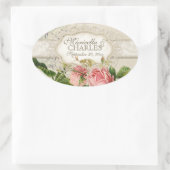 Modernes, Vintages Spitzentea Hydrangea in Rose Ovaler Aufkleber (Tasche)