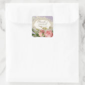 Modernes, Vintages Spitzentea Hydrangea in Rose Quadratischer Aufkleber (Tasche)