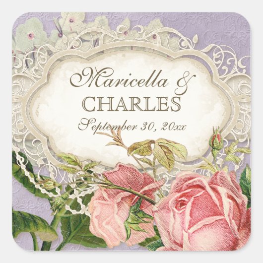 Modernes, Vintages Spitzentea Hydrangea in Rose Quadratischer Aufkleber (Vorderseite)