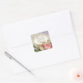 Modernes, Vintages Spitzentea Hydrangea in Rose Quadratischer Aufkleber (Umschlag)