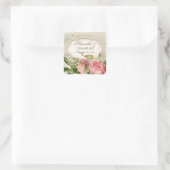 Modernes, Vintages Spitzentea Hydrangea in Rose Quadratischer Aufkleber (Tasche)