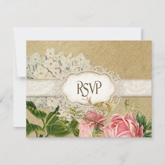 Modernes, Vintages Spitzentea Hydrangea in Rose RSVP Karte (Vorderseite)