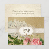 Modernes, Vintages Spitzentea Hydrangea in Rose RSVP Karte (Vorne/Hinten)
