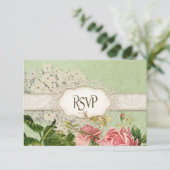 Modernes, Vintages Spitzentea Hydrangea in Rose RSVP Karte (Stehend Vorderseite)