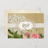 Modernes, Vintages Spitzentea Hydrangea in Rose RSVP Karte (Vorne/Hinten)