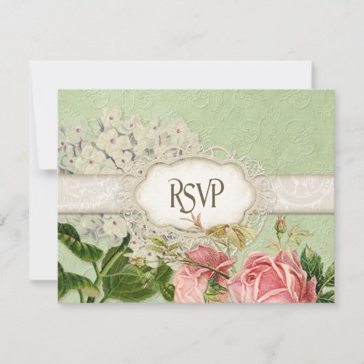 Modernes, Vintages Spitzentea Hydrangea in Rose RSVP Karte (Vorderseite)