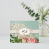Modernes, Vintages Spitzentea Hydrangea in Rose RSVP Karte (Stehend Vorderseite)