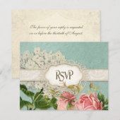 Modernes, Vintages Spitzentea Hydrangea in Rose RSVP Karte (Vorne/Hinten)
