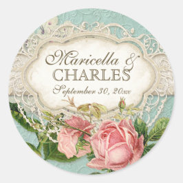 Modernes, Vintages Spitzentea Hydrangea in Rose Runder Aufkleber