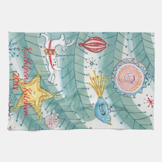 Modernes Vintages Weihnachtsbaum Geschirrtuch (Horizontal)