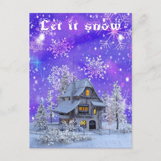 Modernes Vintages Winterschneeflocken-Haus Postkarte (Vorderseite)
