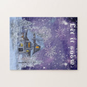 Modernes Vintages Winterschneeflocken-Haus Puzzle (Horizontal)