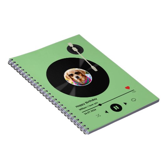 Modernes Vinyl Record Foto & Name für Schulspirale Notizblock (Rechte Seite)