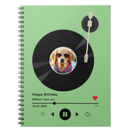 Modernes Vinyl Record Foto & Name für Schulspirale Notizblock (Vorderseite)