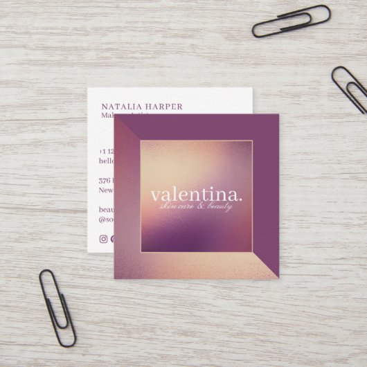 Modernes Violet & Champagner Glitzer Beauty Makeup Quadratische Visitenkarte (Vorderseite/Rückseite Beispiel)