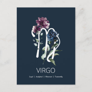 Modernes Virgo-Symbol mit Blumenmuster Postkarte